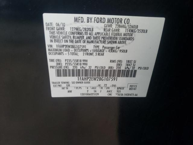 Photo 10 from auction – 2011 FORD TAURUS SEL with VIN 1FAHP2EW2BG107591