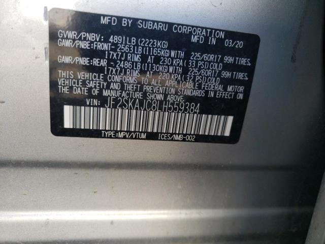 Photo 10 from auction – 2020 SUBARU FORESTER P with VIN JF2SKAJC8LH559384