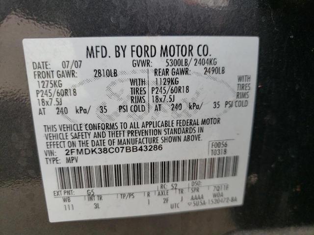 Photo 10 from auction – 2007 FORD EDGE SEL with VIN 2FMDK38C07BB43286