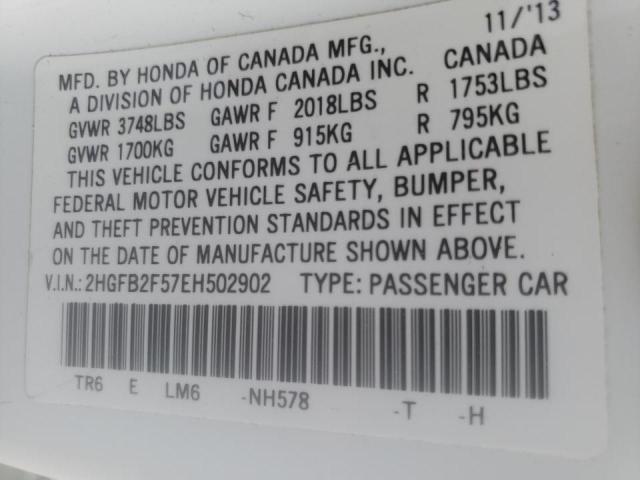 Photo 10 from auction – 2014 HONDA CIVIC LX with VIN 2HGFB2F57EH502902
