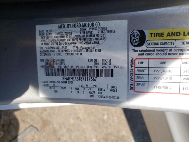 Photo 10 from auction – 2008 FORD FUSION with VIN 3FAHP07Z48R117567