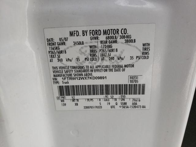 Photo 10 from auction – 2007 FORD F150 SUPER with VIN 1FTRW12WX7KD09891