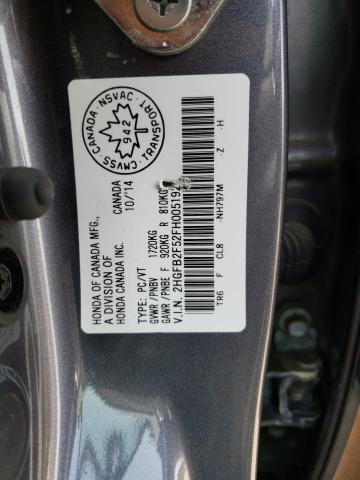 Photo 10 from auction – 2015 HONDA CIVIC LX with VIN 2HGFB2F52FH005192