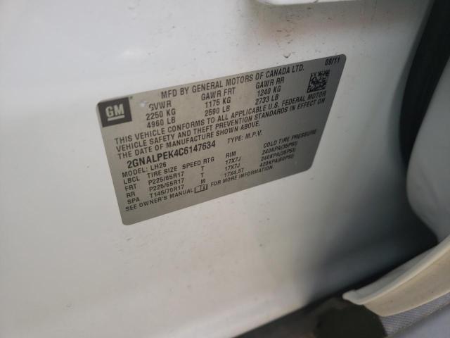 Photo 10 from auction – 2012 CHEVROLET EQUINOX LT with VIN 2GNALPEK4C6147634