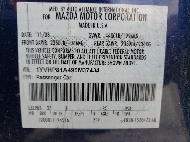 Photo 10 from auction – 2009 MAZDA 6 I with VIN 1YVHP81A495M37434