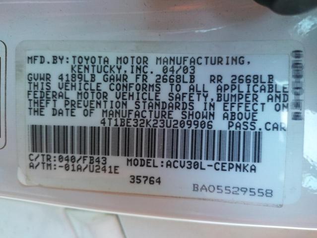 Photo 10 from auction – 2003 TOYOTA CAMRY LE with VIN 4T1BE32K23U209906
