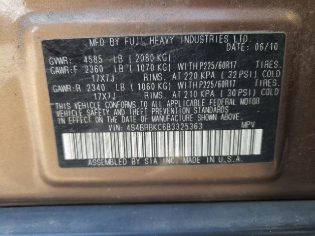 Photo 10 from auction – 2011 SUBARU OUTBACK 2. with VIN 4S4BRBKC6B3325363