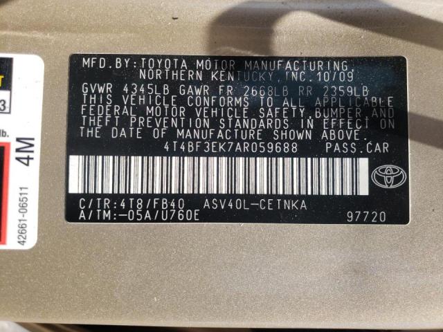 Photo 10 from auction – 2010 TOYOTA CAMRY BASE with VIN 4T4BF3EK7AR059688