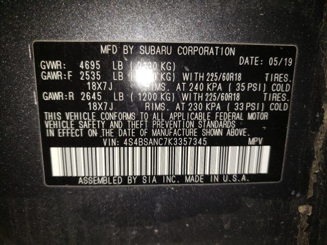 Photo 10 from auction – 2019 SUBARU OUTBACK 2. with VIN 4S4BSANC7K3357345