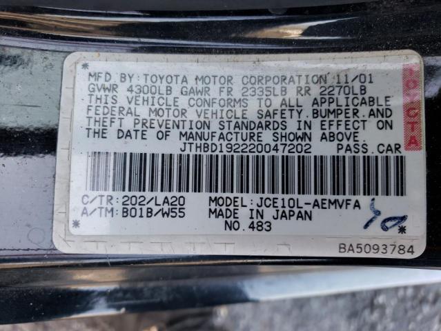 Photo 10 from auction – 2002 LEXUS IS 300 with VIN JTHBD192220047202