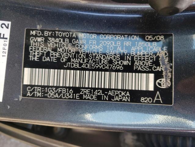 Photo 10 from auction – 2009 TOYOTA COROLLA BA with VIN JTDBL40E599047696