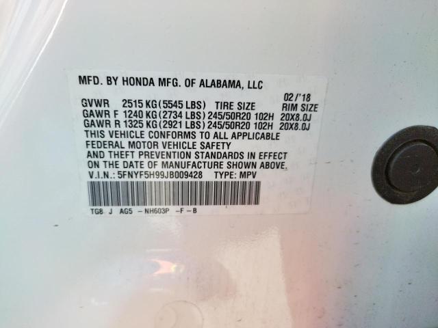 Photo 10 from auction – 2018 HONDA PILOT TOUR with VIN 5FNYF5H99JB009428