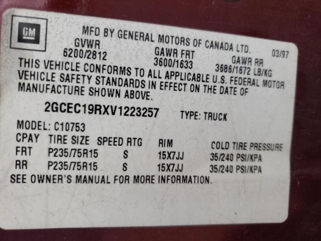 Photo 10 from auction – 1997 CHEVROLET GMT-400 C1 with VIN 2GCEC19RXV1223257