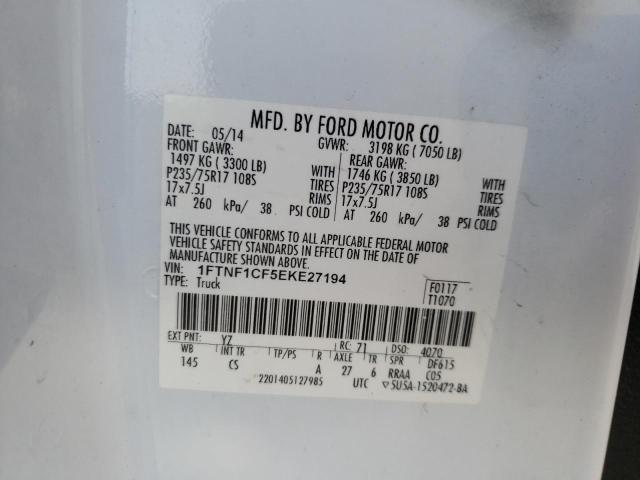 Photo 10 from auction – 2014 FORD F150 with VIN 1FTNF1CF5EKE27194