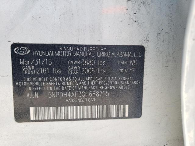 Photo 10 from auction – 2016 HYUNDAI ELANTRA SE with VIN 5NPDH4AE3GH668755