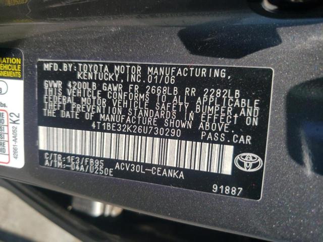 Photo 10 from auction – 2006 TOYOTA CAMRY LE with VIN 4T1BE32K26U730290