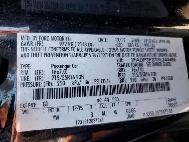Photo 10 from auction – 2016 FORD FOCUS SE with VIN 1FADP3F27GL243486