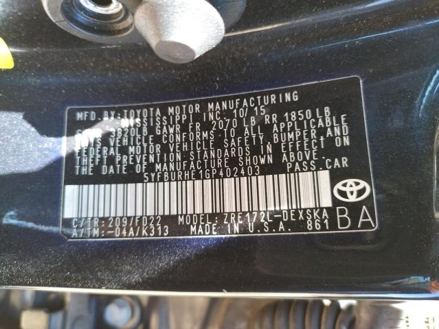 Photo 10 from auction – 2016 TOYOTA COROLLA L with VIN 5YFBURHE1GP402403