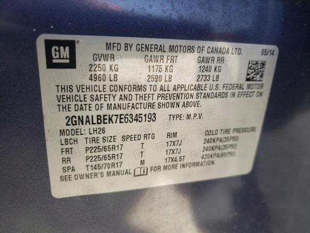 Photo 10 from auction – 2014 CHEVROLET EQUINOX LT with VIN 2GNALBEK7E6345193