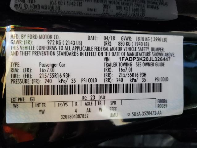 Photo 10 from auction – 2018 FORD FOCUS SE with VIN 1FADP3K20JL326447