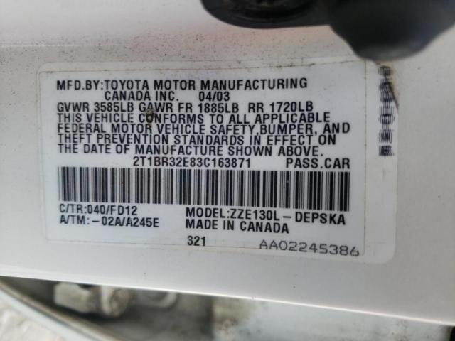 Photo 10 from auction – 2003 TOYOTA COROLLA CE with VIN 2T1BR32E83C163871