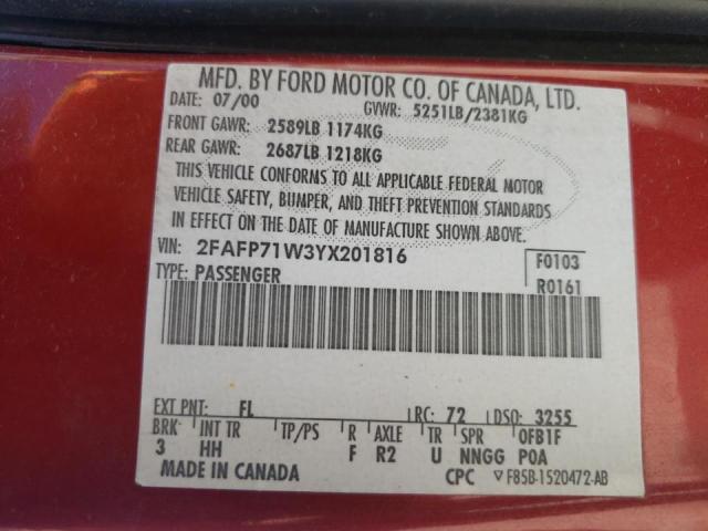 Photo 10 from auction – 2000 FORD CROWN VICT with VIN 2FAFP71W3YX201816