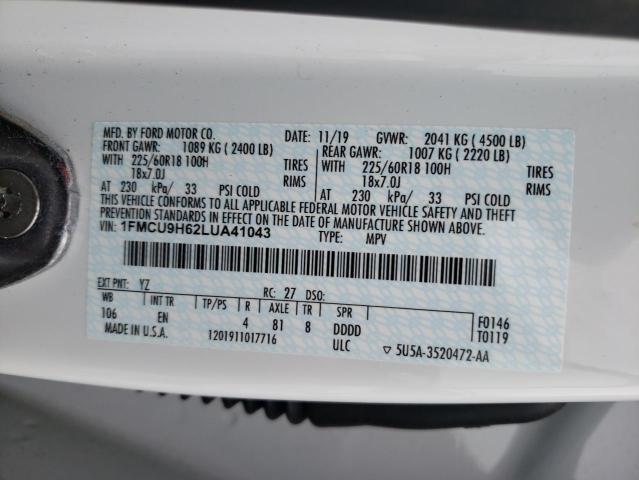 Photo 10 from auction – 2020 FORD ESCAPE SEL with VIN 1FMCU9H62LUA41043