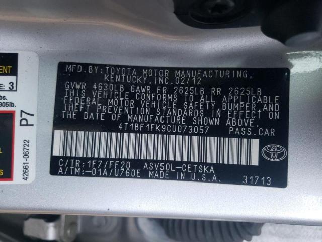 Photo 10 from auction – 2012 TOYOTA CAMRY BASE with VIN 4T1BF1FK9CU073057