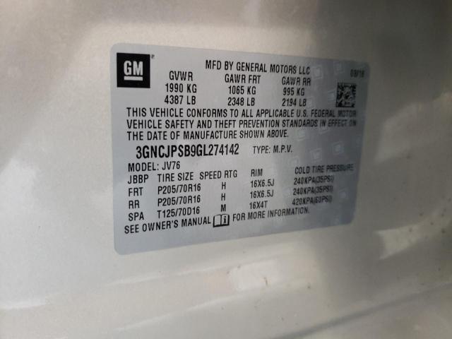 Photo 10 from auction – 2016 CHEVROLET TRAX 1LT with VIN 3GNCJPSB9GL274142