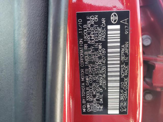 Photo 10 from auction – 2011 TOYOTA YARIS with VIN JTDBT4K33B1407189