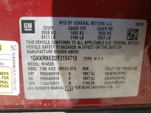 Photo 10 from auction – 2015 GMC ACADIA SLE with VIN 1GKKRNED2FJ194710