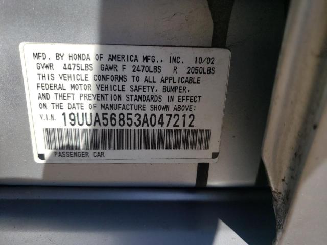 Photo 10 from auction – 2003 ACURA 3.2TL TYPE with VIN 19UUA56853A047212