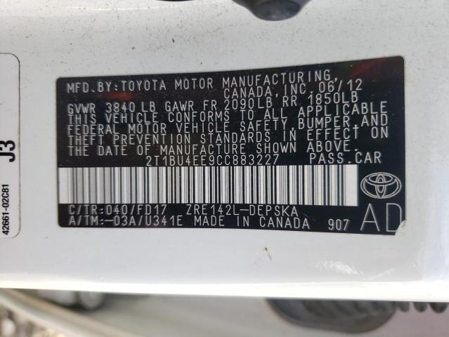 Photo 10 from auction – 2012 TOYOTA COROLLA BA with VIN 2T1BU4EE9CC883227