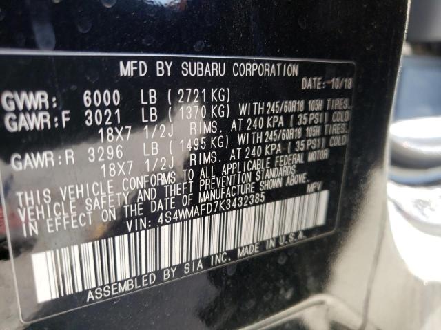 Photo 10 from auction – 2019 SUBARU ASCENT PRE with VIN 4S4WMAFD7K3432385