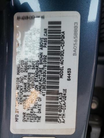 Photo 10 from auction – 2003 TOYOTA CAMRY with VIN 4T1BE32K83U761992