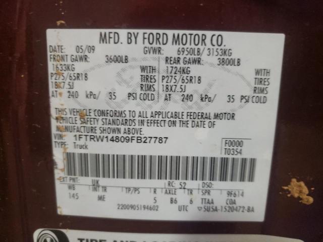 Photo 10 from auction – 2009 FORD F150 SUPER with VIN 1FTRW14809FB27787