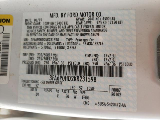 Photo 10 from auction – 2019 FORD FUSION SE with VIN 3FA6P0HD2KR231598