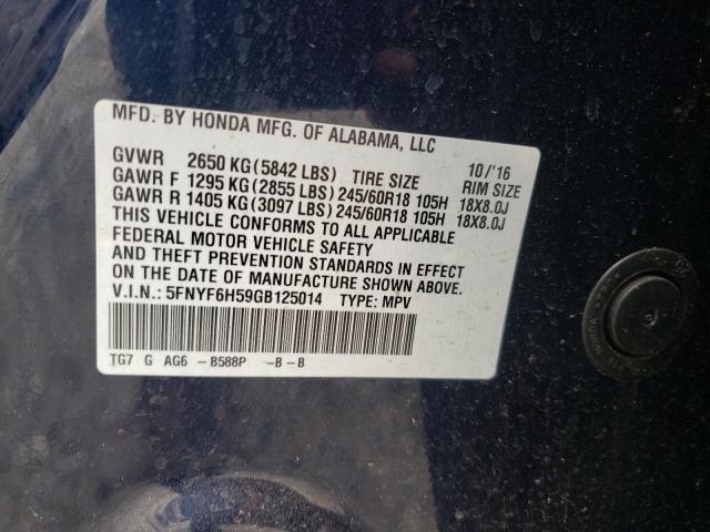 Photo 10 from auction – 2016 HONDA PILOT EXL with VIN 5FNYF6H59GB125014