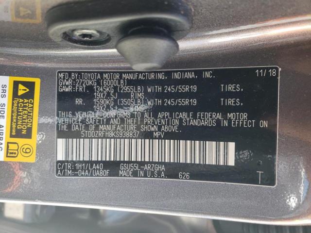 Photo 10 from auction – 2019 TOYOTA HIGHLANDER with VIN 5TDDZRFH8KS938837