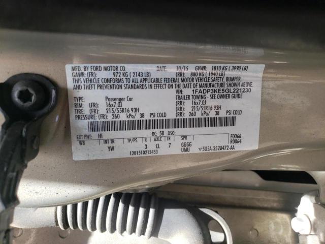 Photo 10 from auction – 2016 FORD FOCUS SE with VIN 1FADP3KE5GL221230