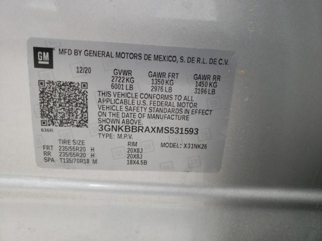 Photo 10 from auction – 2021 CHEVROLET BLAZER 1LT with VIN 3GNKBBRAXMS531593
