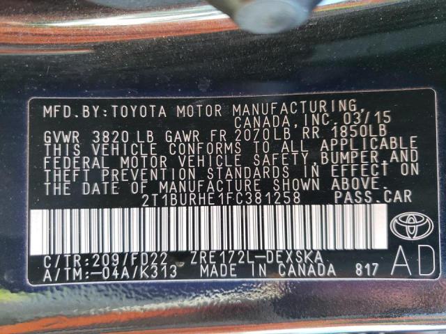 Photo 10 from auction – 2015 TOYOTA COROLLA L with VIN 2T1BURHE1FC381258