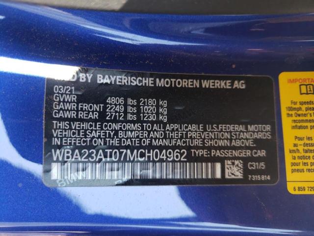 Photo 10 from auction – 2021 BMW 430I with VIN WBA23AT07MCH04962