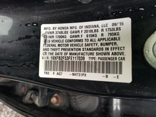Photo 10 from auction – 2015 HONDA CIVIC LX with VIN 19XFB2F53FE117039