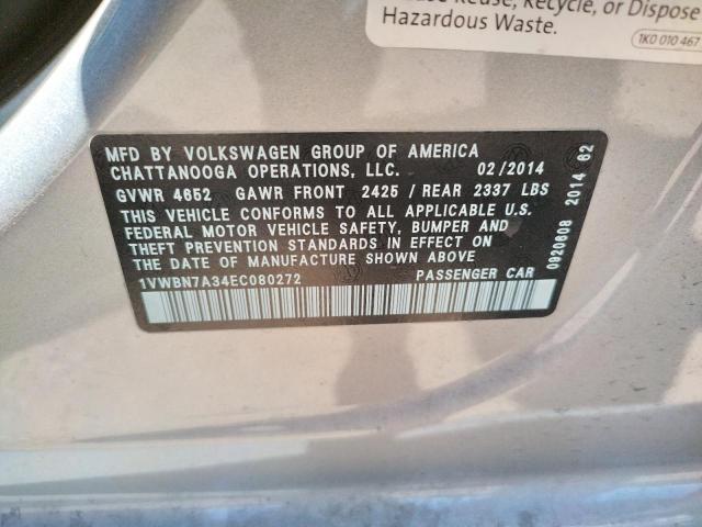 Photo 10 from auction – 2014 VOLKSWAGEN PASSAT SE with VIN 1VWBN7A34EC080272