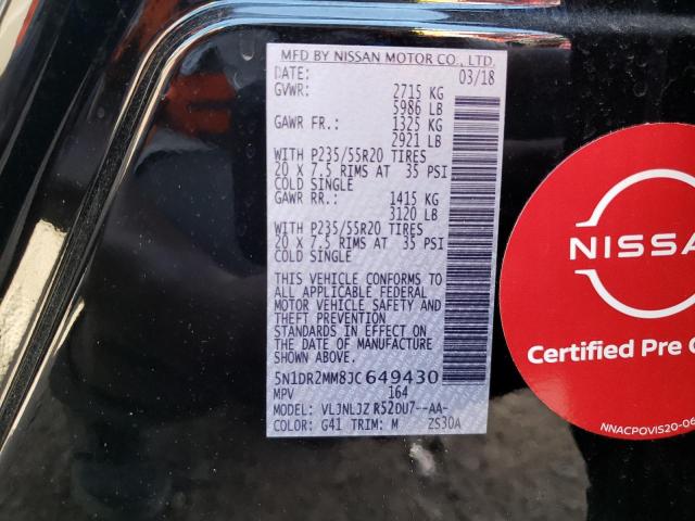 Photo 10 from auction – 2018 NISSAN PATHFINDER with VIN 5N1DR2MM8JC649430