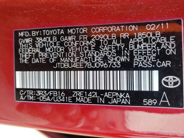 Photo 10 from auction – 2011 TOYOTA COROLLA BA with VIN JTDBU4EE7BJ096733