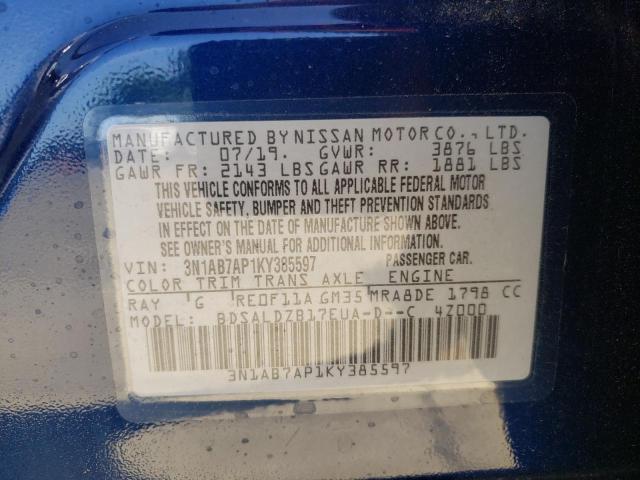 Photo 10 from auction – 2019 NISSAN SENTRA S with VIN 3N1AB7AP1KY385597