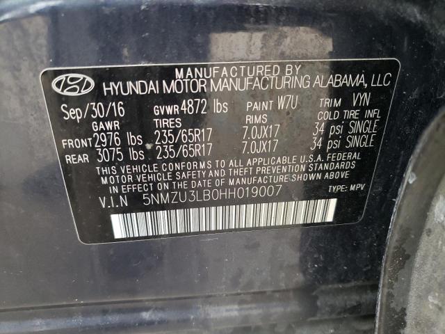 Photo 10 from auction – 2017 HYUNDAI SANTA FE S with VIN 5NMZU3LB0HH019007