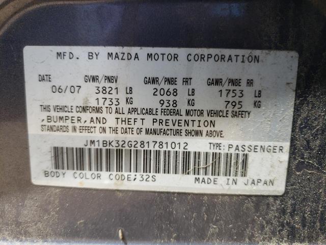 Photo 10 from auction – 2008 MAZDA 3 I with VIN JM1BK32G281781012